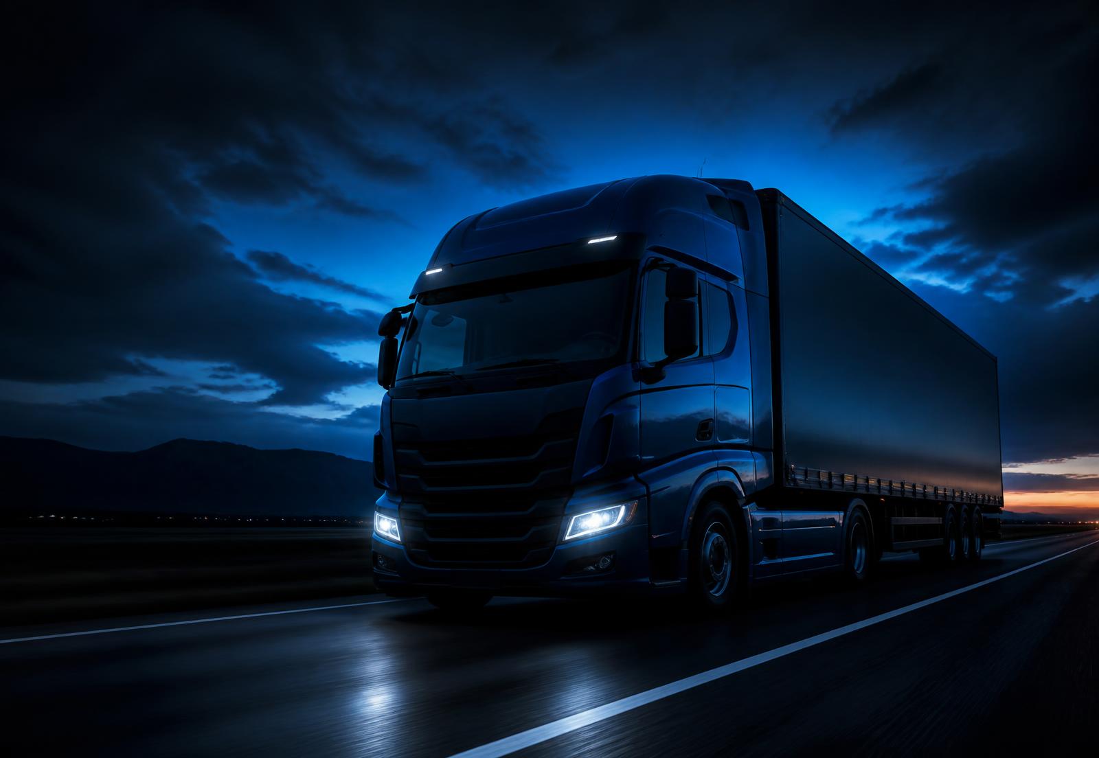 Semi truck on a highway at dusk